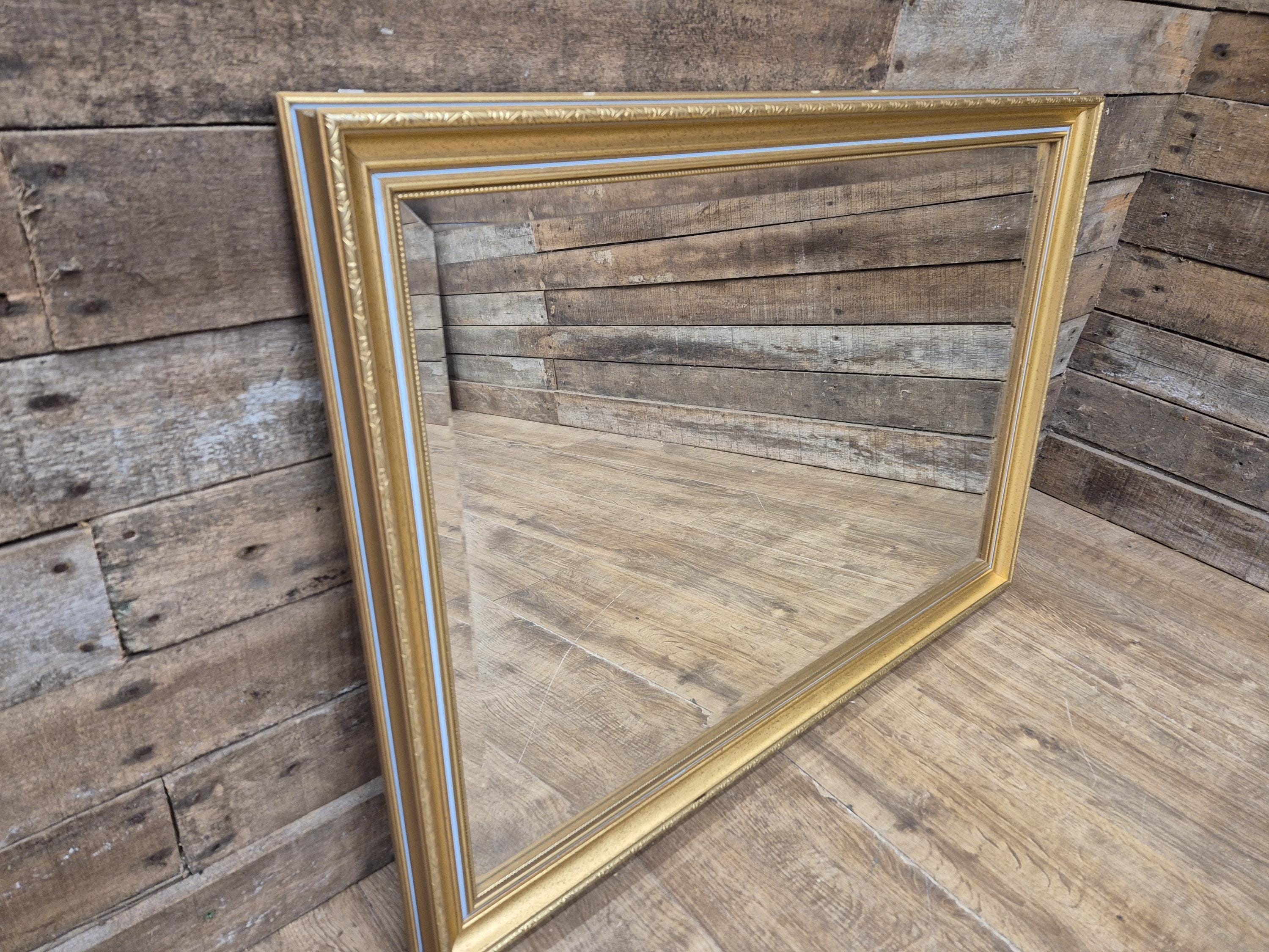 Vintage Gold Gilt Style Framed Bevel Edged Wall Mirror Light Blue Detail