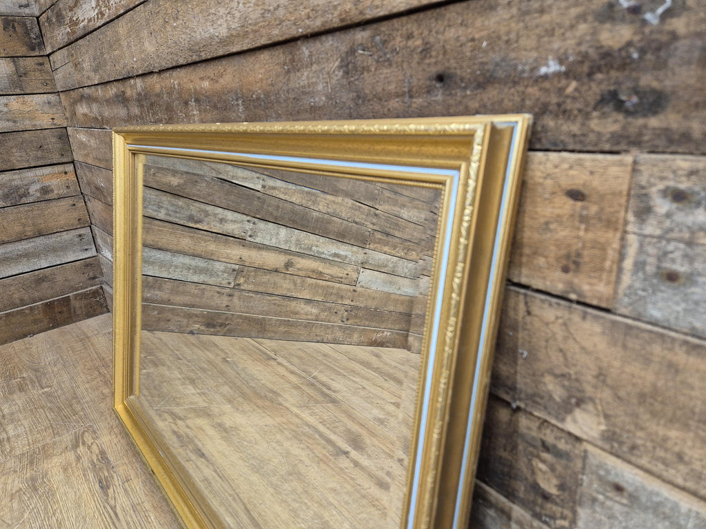 Vintage Gold Gilt Style Framed Bevel Edged Wall Mirror Light Blue Detail