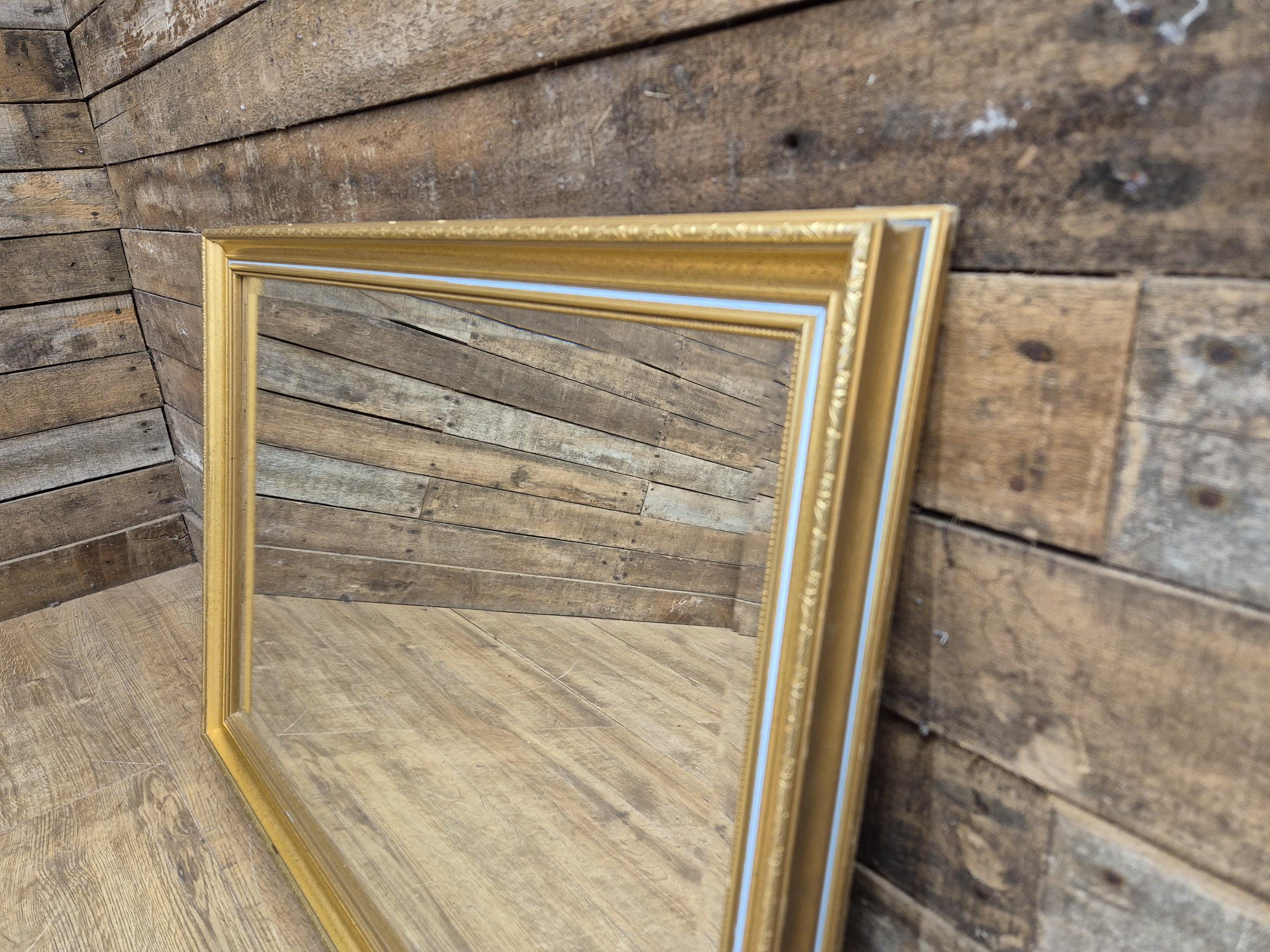 Vintage Gold Gilt Style Framed Bevel Edged Wall Mirror Light Blue Detail