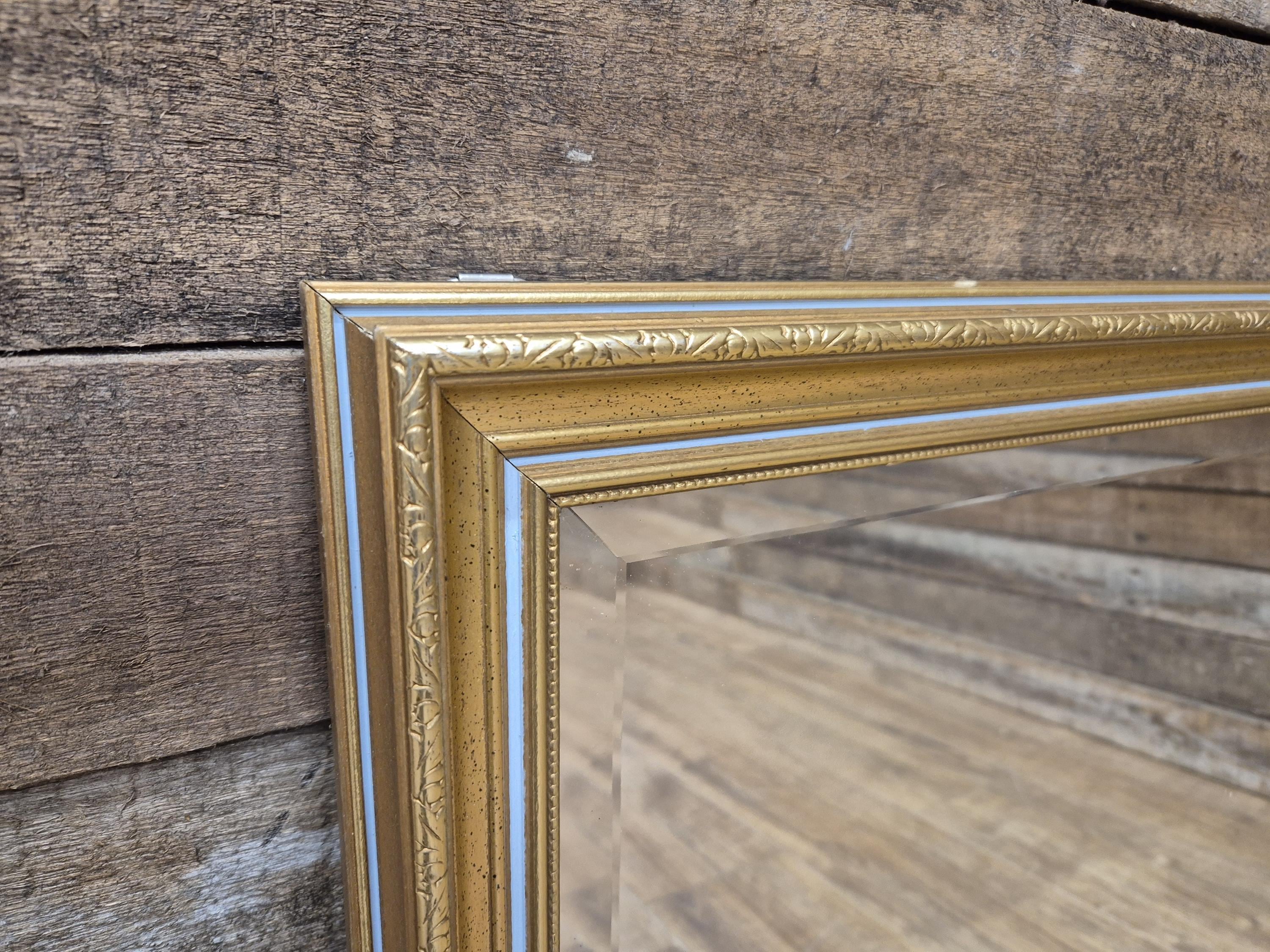 Vintage Gold Gilt Style Framed Bevel Edged Wall Mirror Light Blue Detail