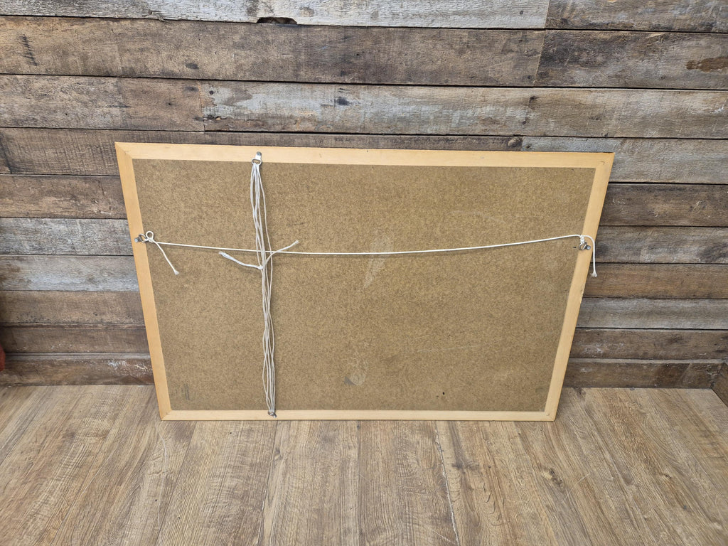 Large Bevel Edged Vintage Wood Rectangular Over Mantle Wall Mirror