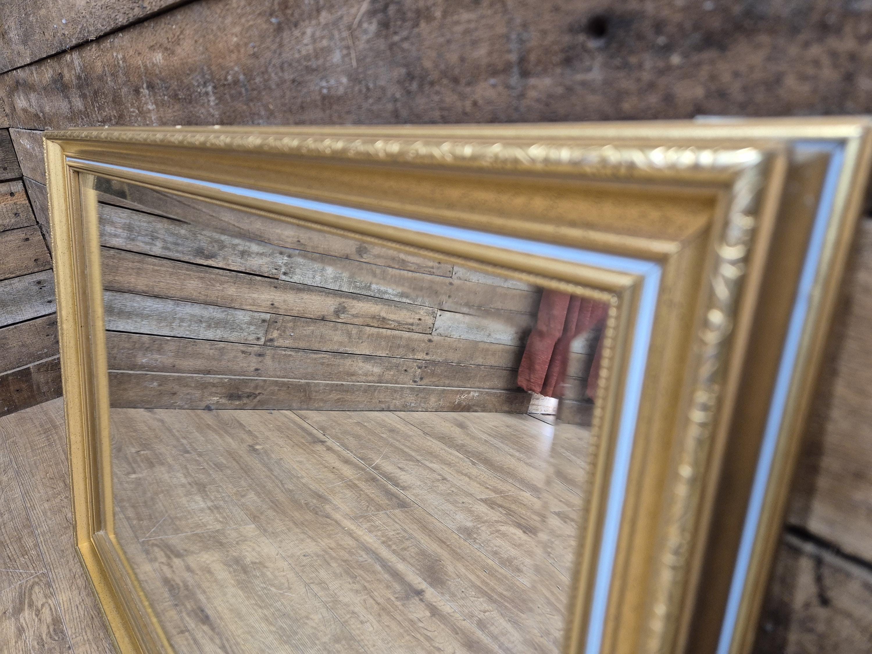 Vintage Gold Gilt Style Framed Bevel Edged Wall Mirror Light Blue Detail