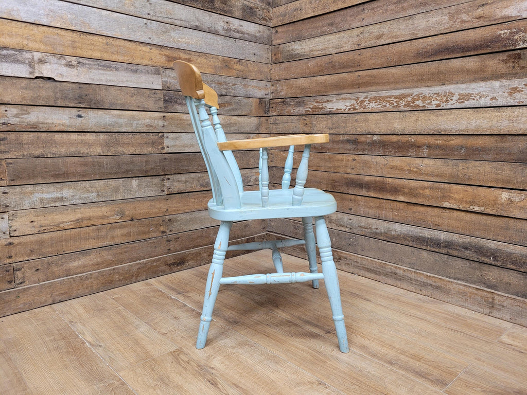 Vintage Country House Antique Waxed Distressed Painted Lath Back Carver Chair