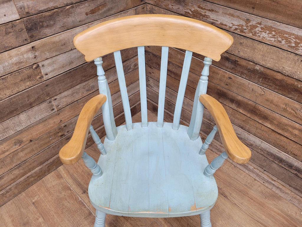 Vintage Country House Antique Waxed Distressed Painted Lath Back Carver Chair