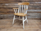 Antique Waxed Vintage Country House Distressed Painted Lath Back Carver Armchair
