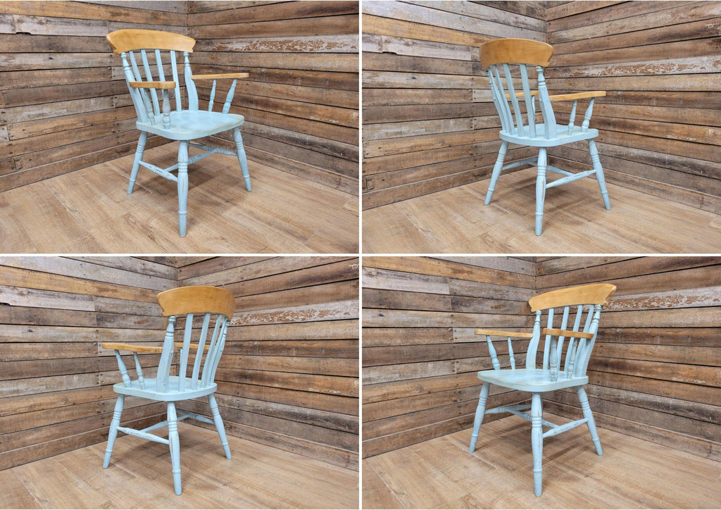 Vintage Country House Antique Waxed Distressed Painted Lath Back Carver Chair