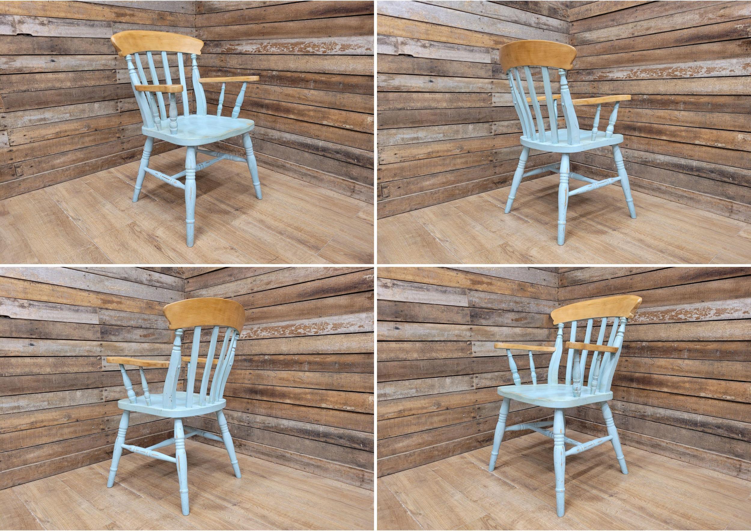 Vintage Country House Antique Waxed Distressed Painted Lath Back Carver Chair