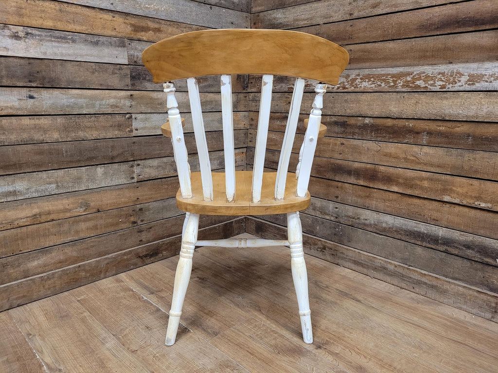 Antique Waxed Vintage Country House Distressed Painted Lath Back Carver Armchair