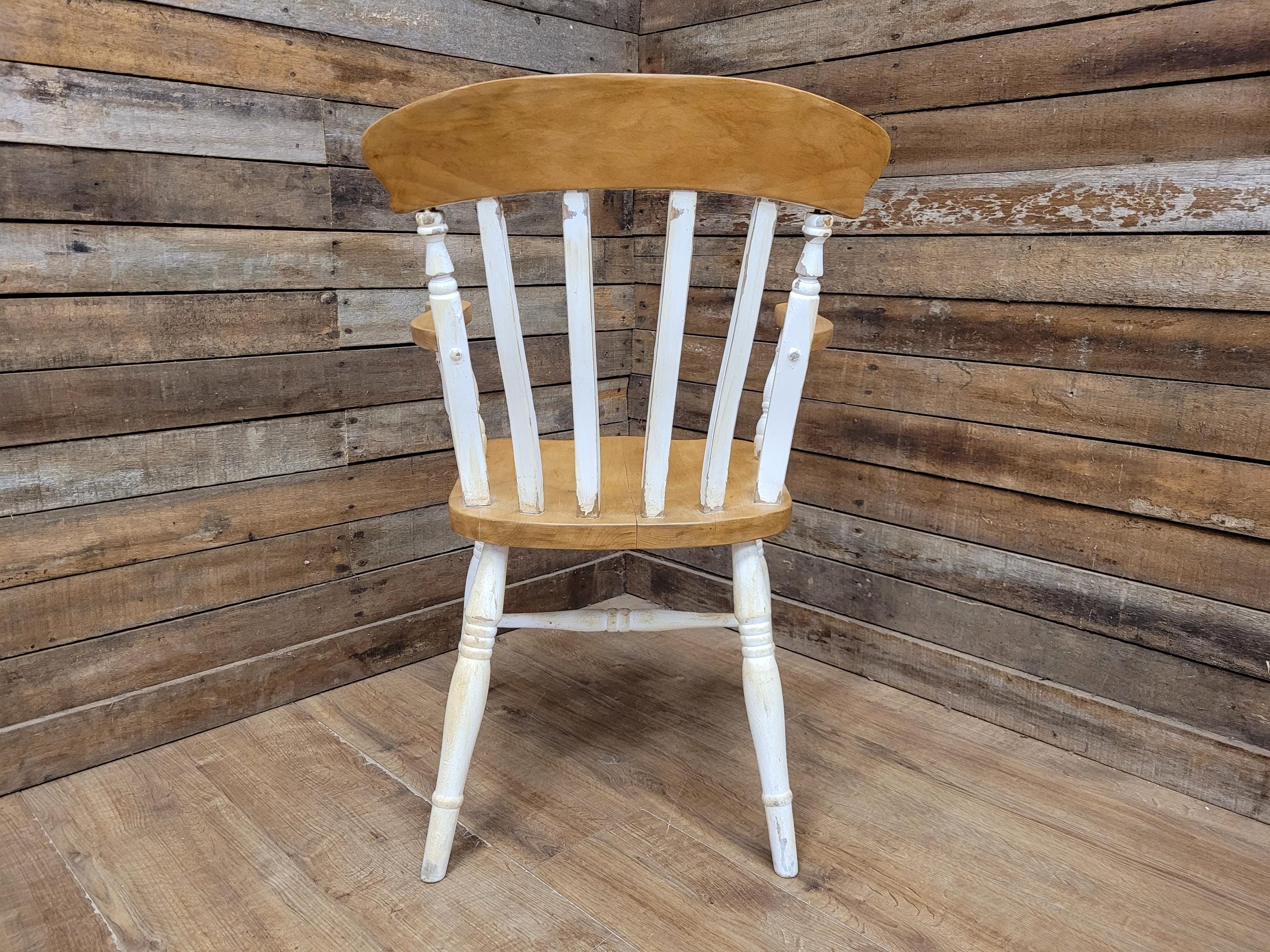 Antique Waxed Vintage Country House Distressed Painted Lath Back Carver Armchair