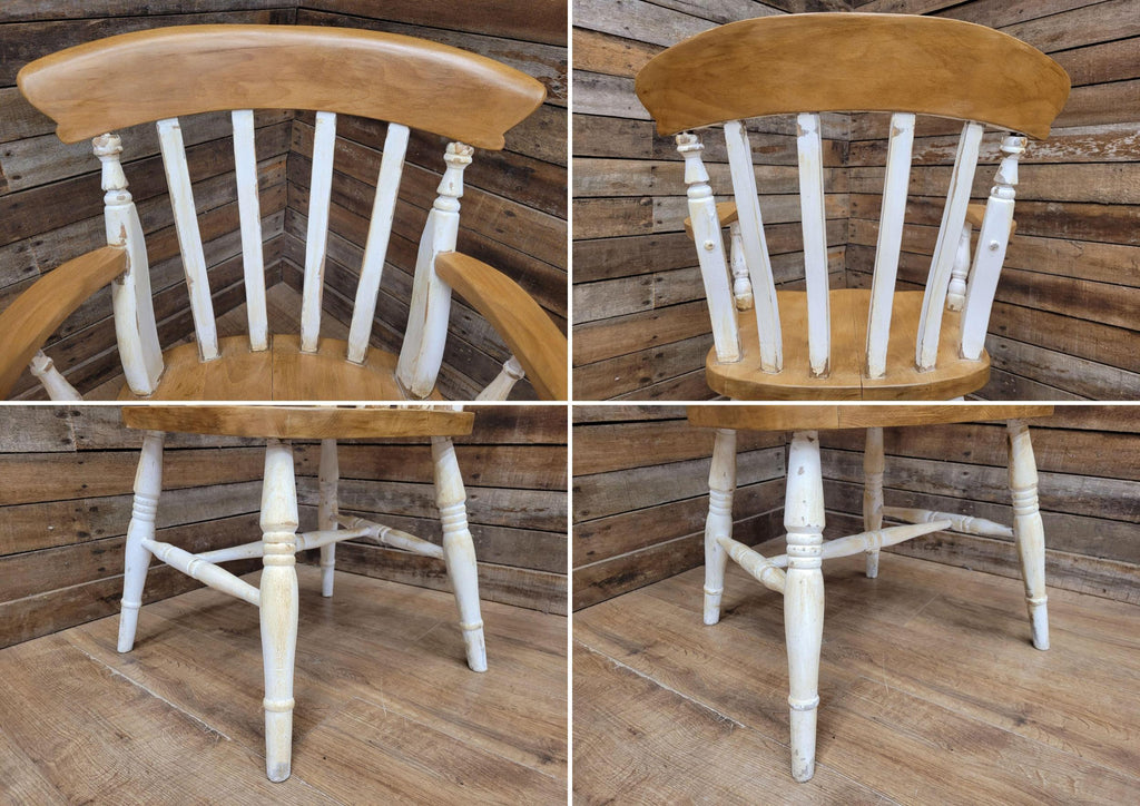 Antique Waxed Vintage Country House Distressed Painted Lath Back Carver Armchair