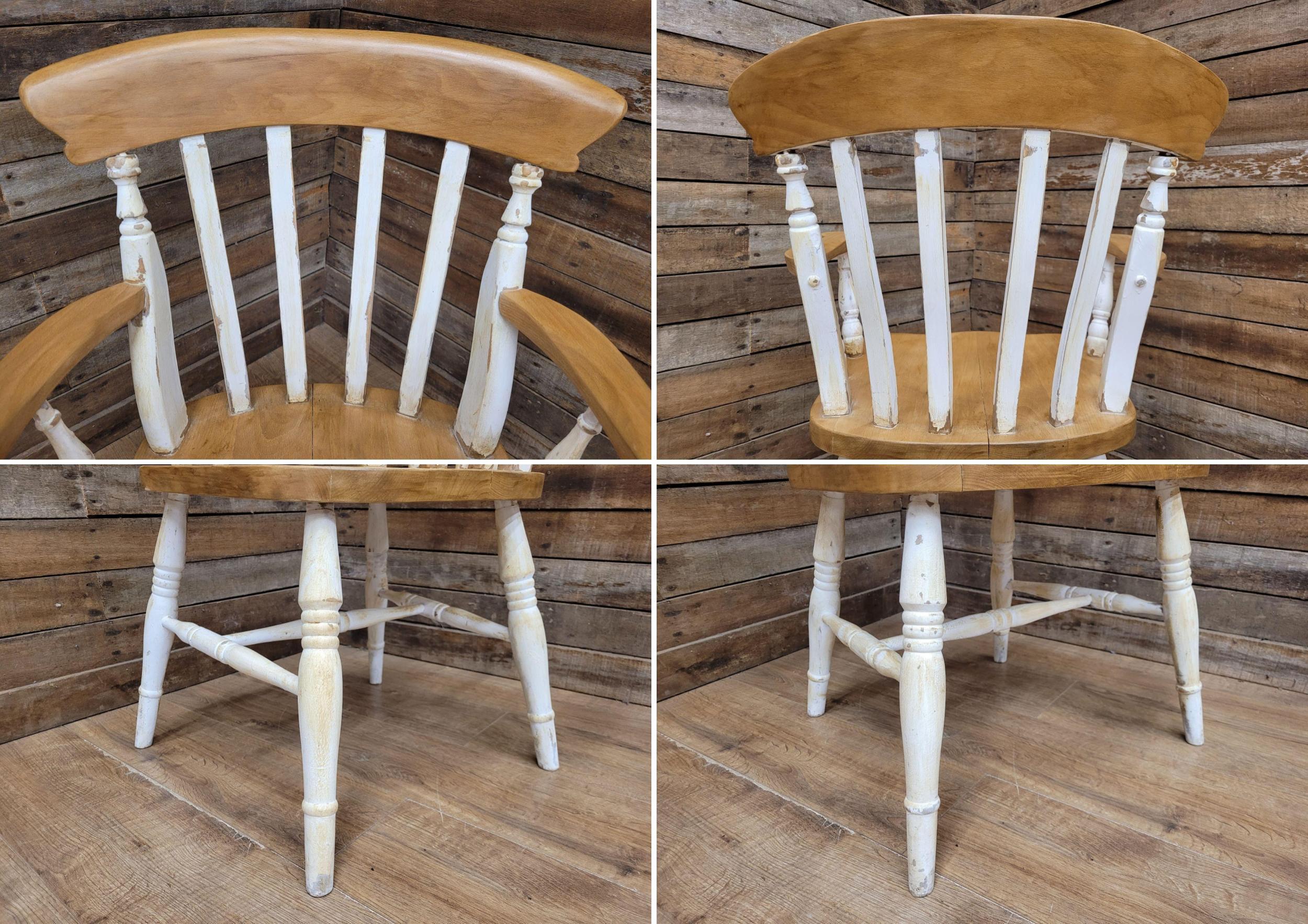Antique Waxed Vintage Country House Distressed Painted Lath Back Carver Armchair
