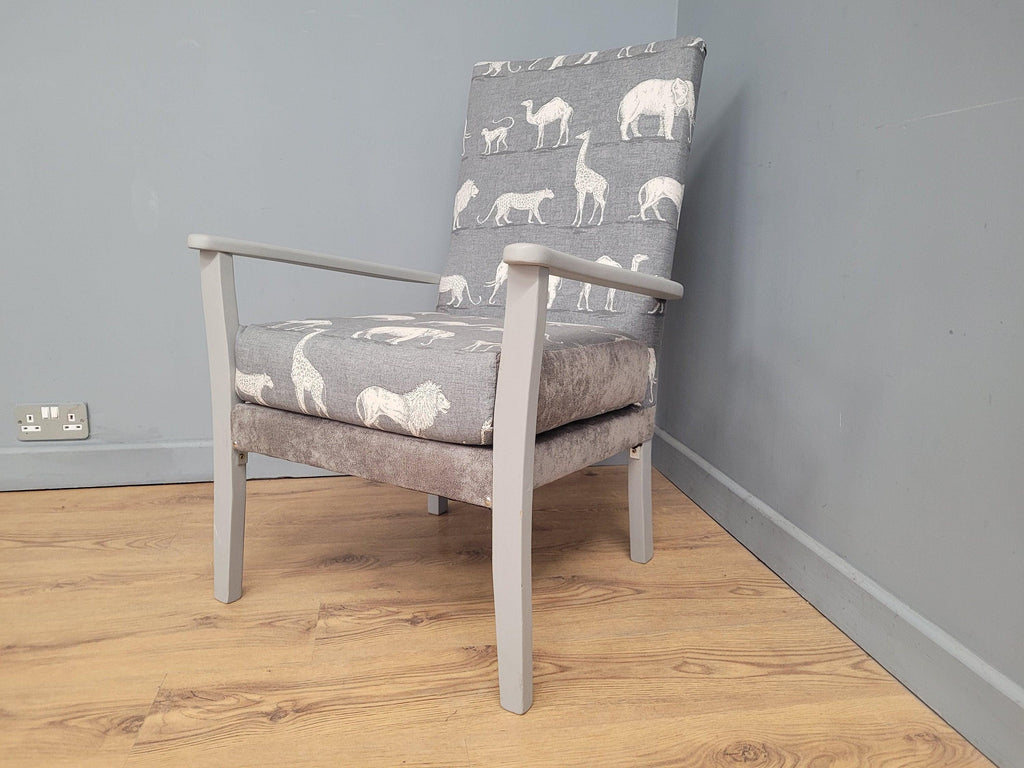 Mid Century Style Painted Grey Animal Print Armchair