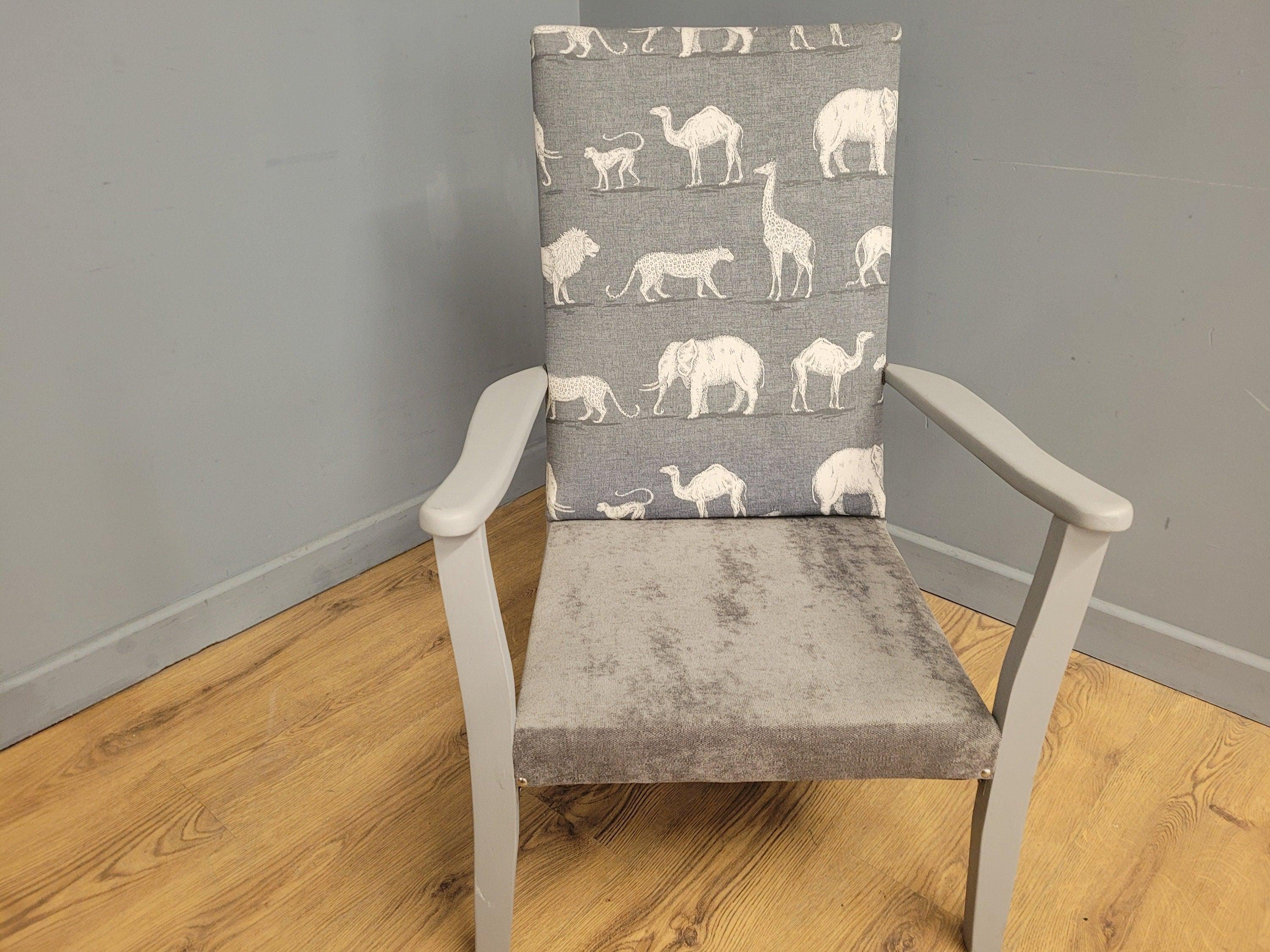 Mid Century Style Painted Grey Animal Print Armchair