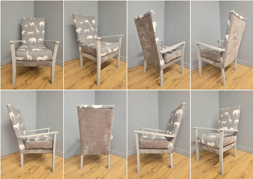 Mid Century Style Painted Grey Animal Print Armchair