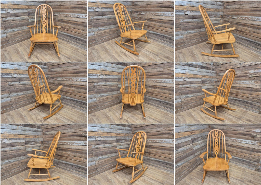 Vintage Wheel Back Country House Lyre Back Windsor Blonde Rocking Chair