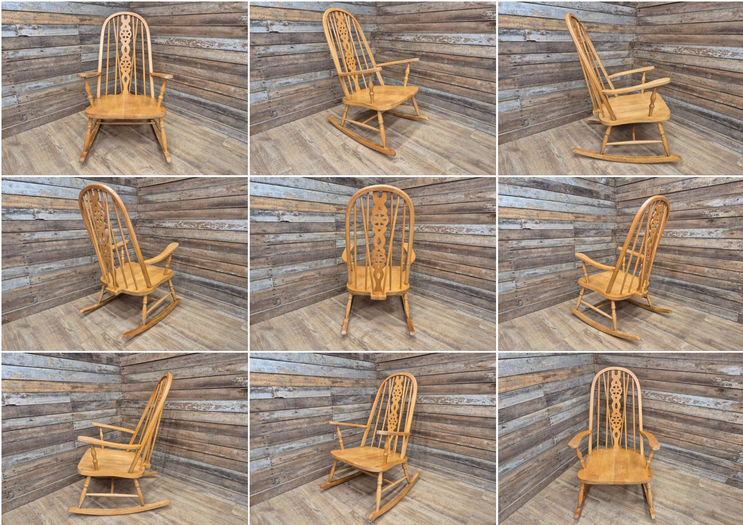 Vintage Wheel Back Country House Lyre Back Windsor Blonde Rocking Chair