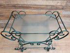 Vintage Wrought Iron Style Drinks Trolley Green Metal Frame Opaque Glass Shelves