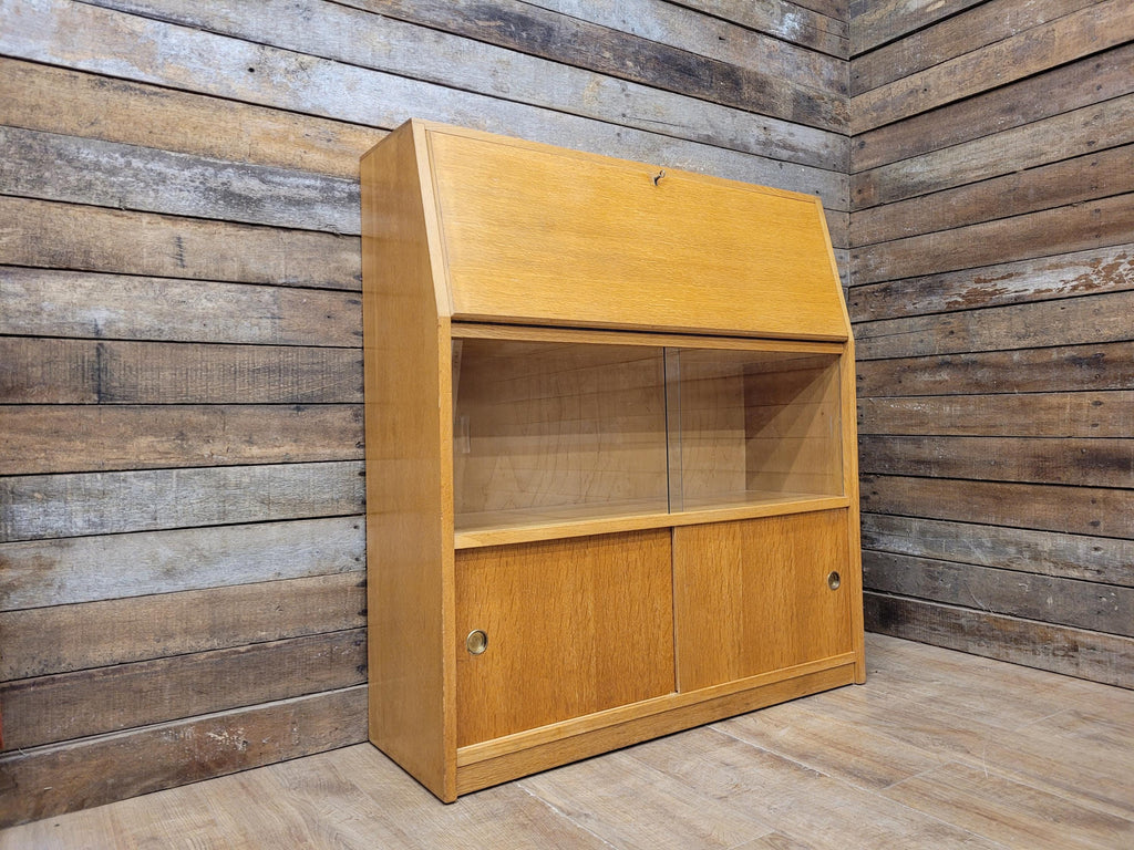 Retro Chic Mid Century Student Bureau Sliding Glass and Cupboard Doors