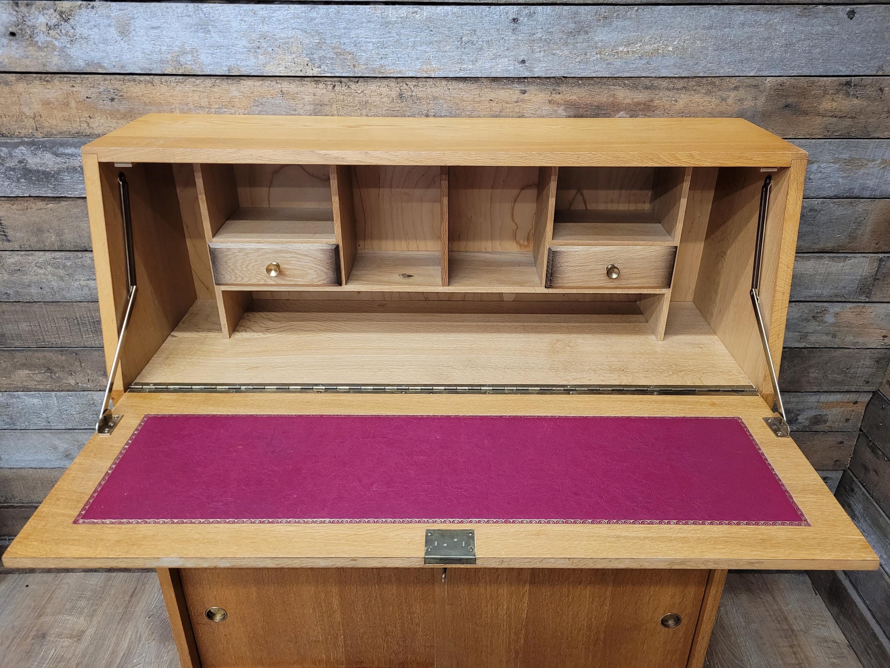 Retro Chic Mid Century Student Bureau Sliding Glass and Cupboard Doors