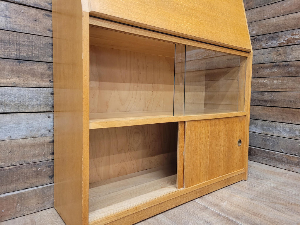 Retro Chic Mid Century Student Bureau Sliding Glass and Cupboard Doors
