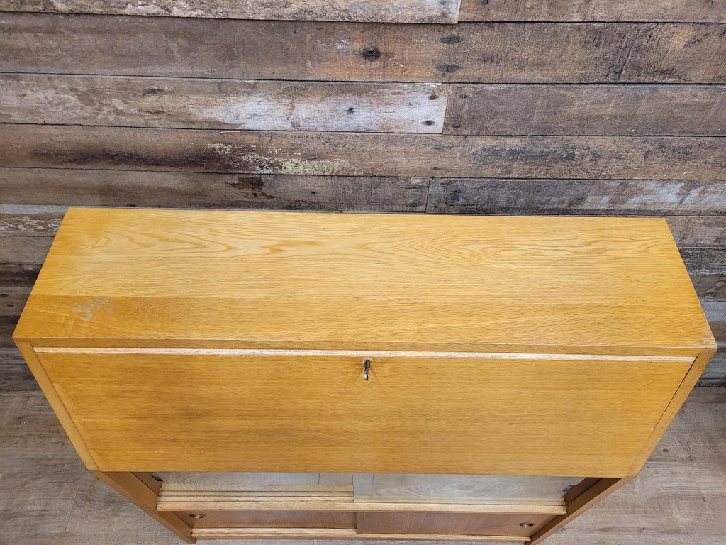 Retro Chic Mid Century Student Bureau Sliding Glass and Cupboard Doors