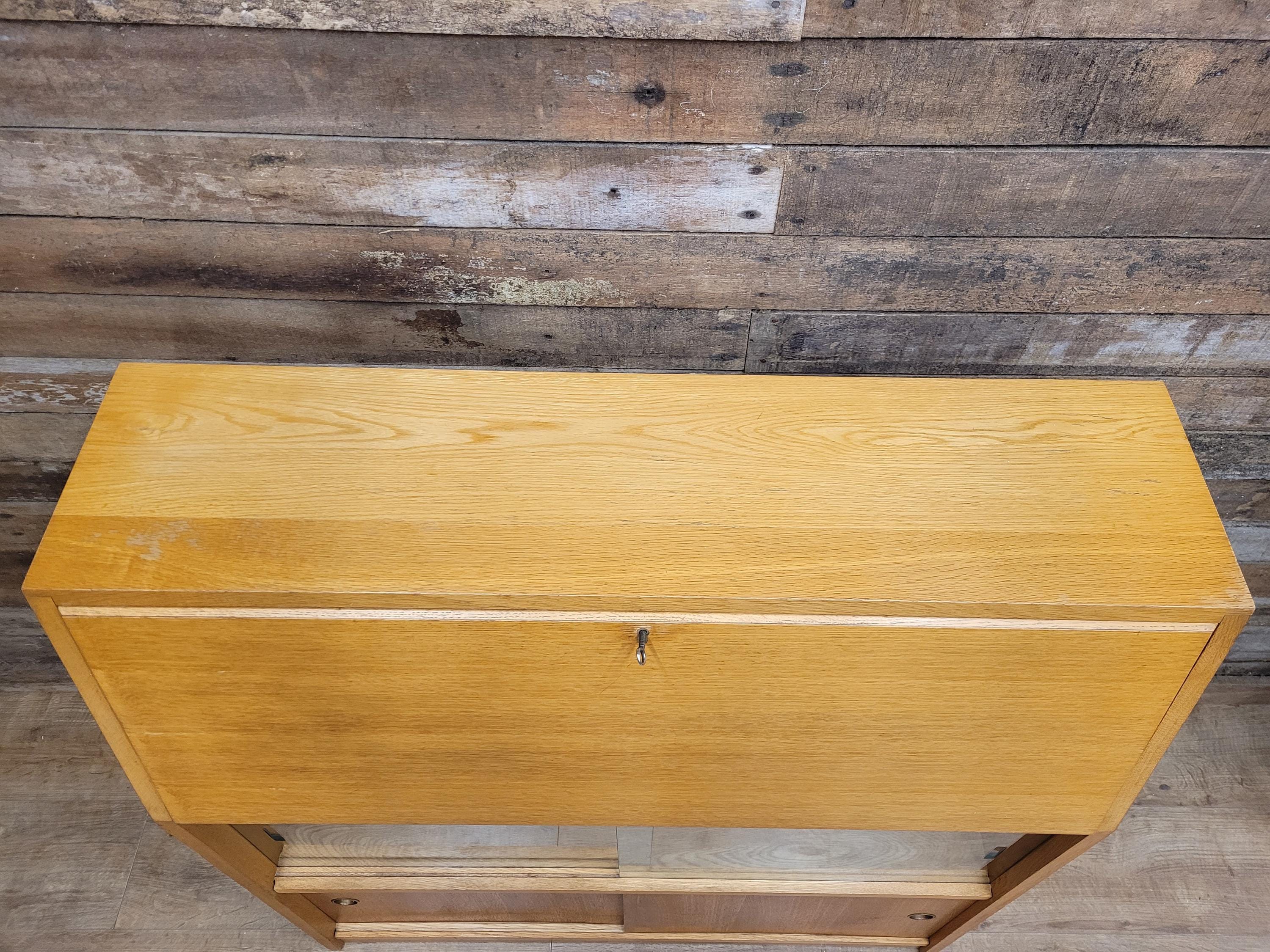 Retro Chic Mid Century Student Bureau Sliding Glass and Cupboard Doors