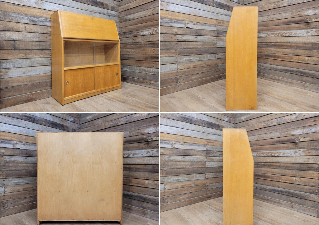 Retro Chic Mid Century Student Bureau Sliding Glass and Cupboard Doors