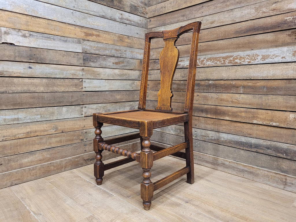 Antique Oak Hall Bedroom Chair – Early 20th Century Jacobean Revival