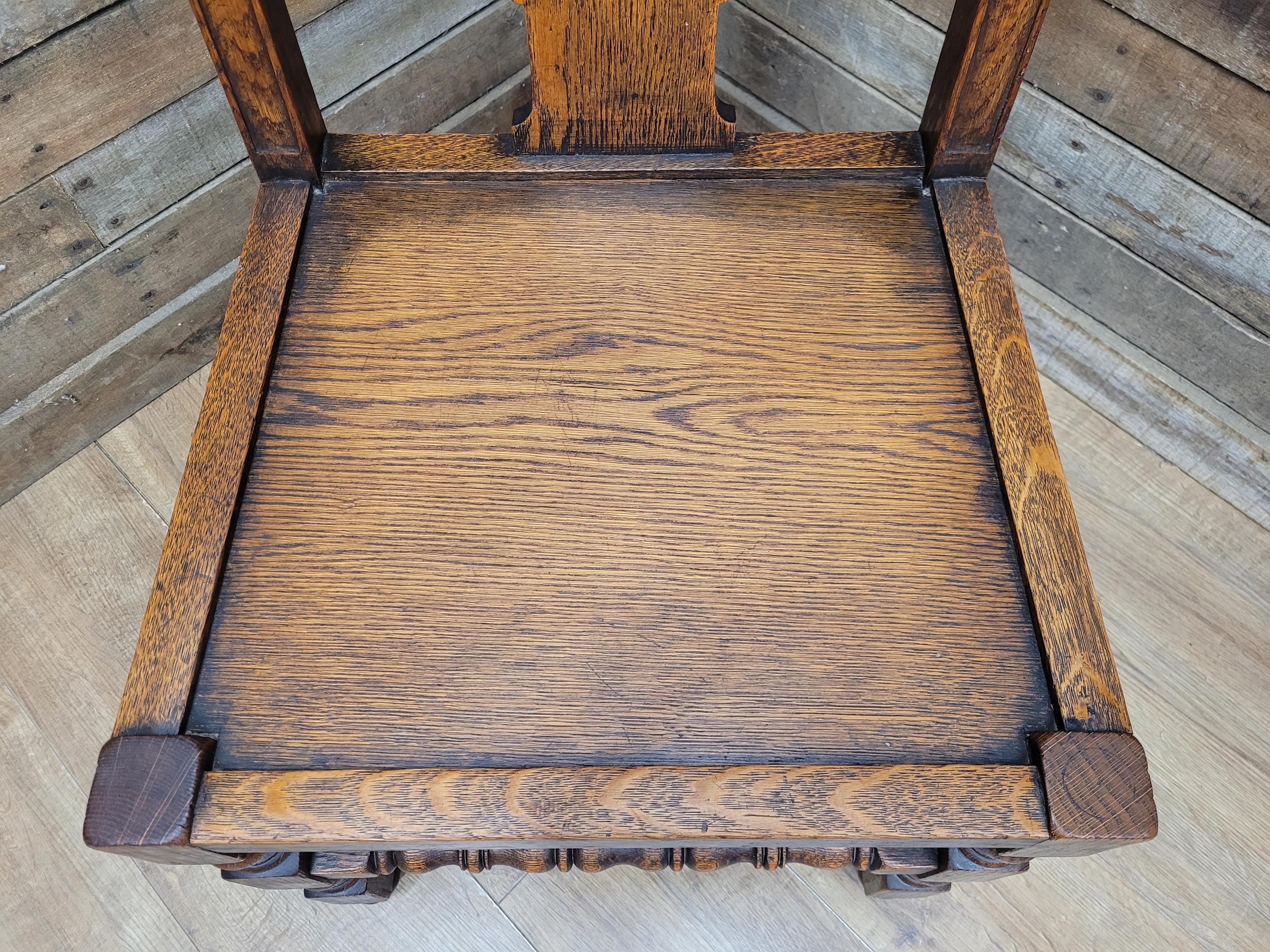 Antique Oak Hall Bedroom Chair – Early 20th Century Jacobean Revival