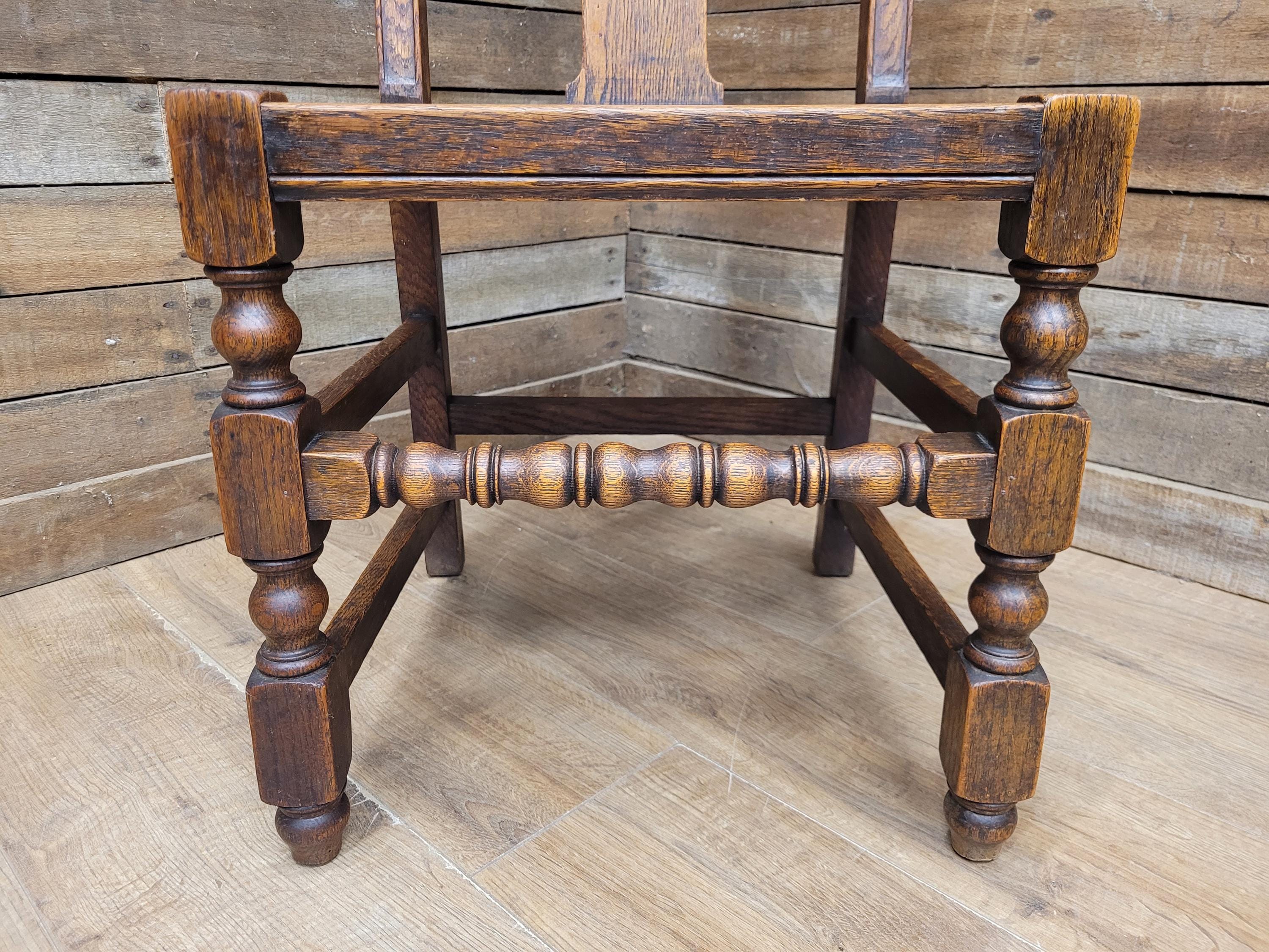 Antique Oak Hall Bedroom Chair – Early 20th Century Jacobean Revival