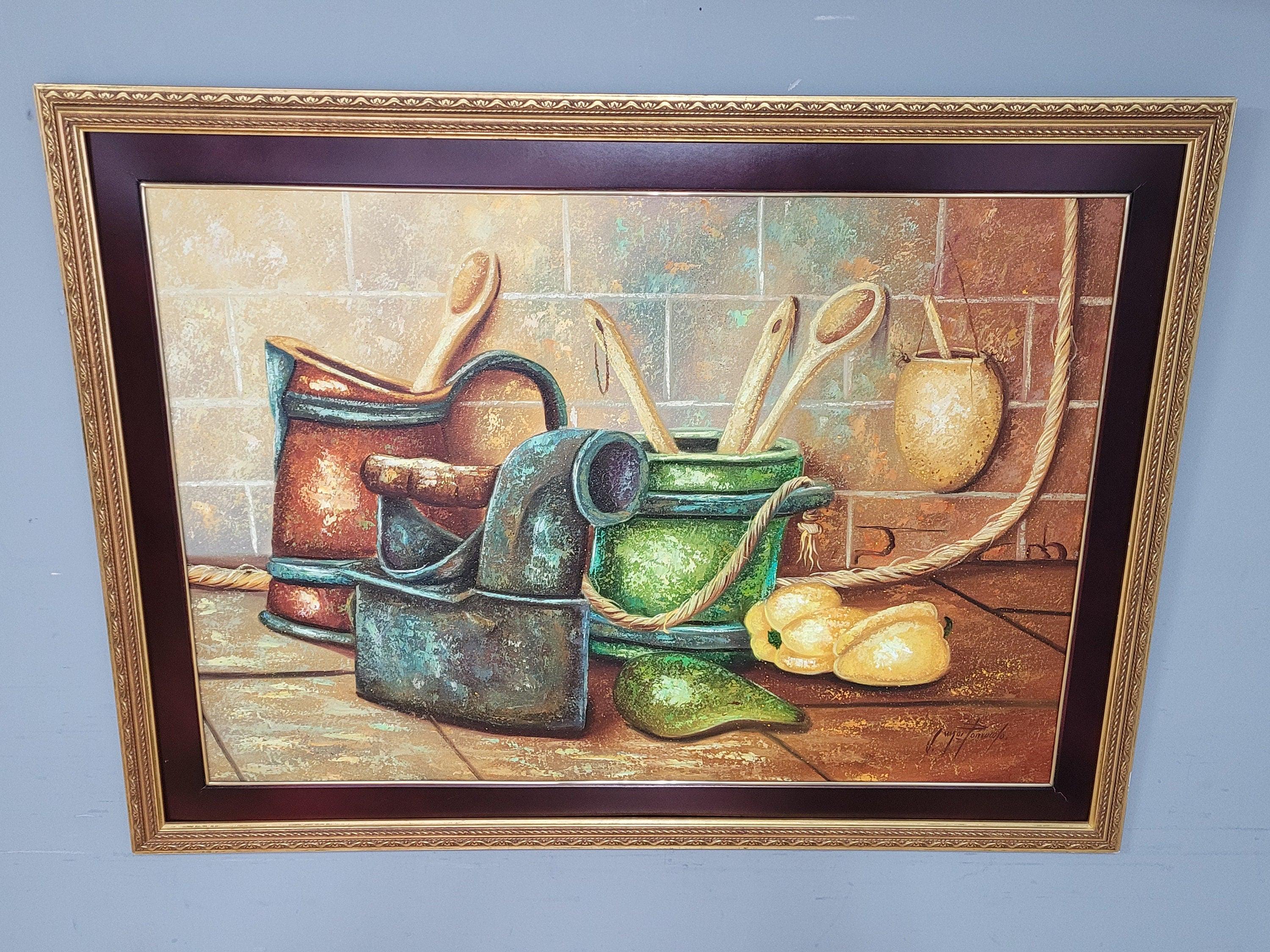 Large Original Colombian Oil Still Life "The Kitchen Table" Great Size #2