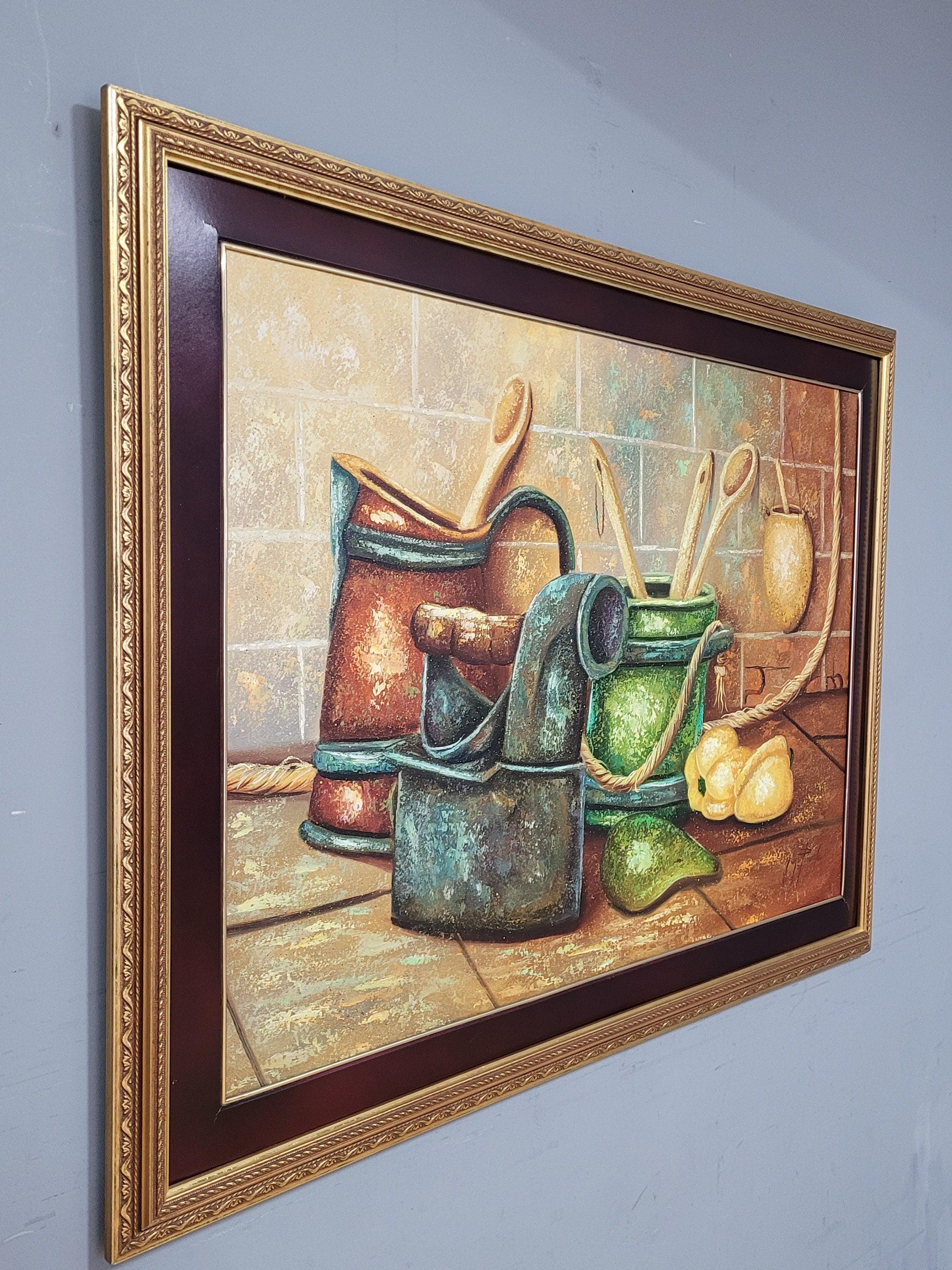 Large Original Colombian Oil Still Life "The Kitchen Table" Great Size #2