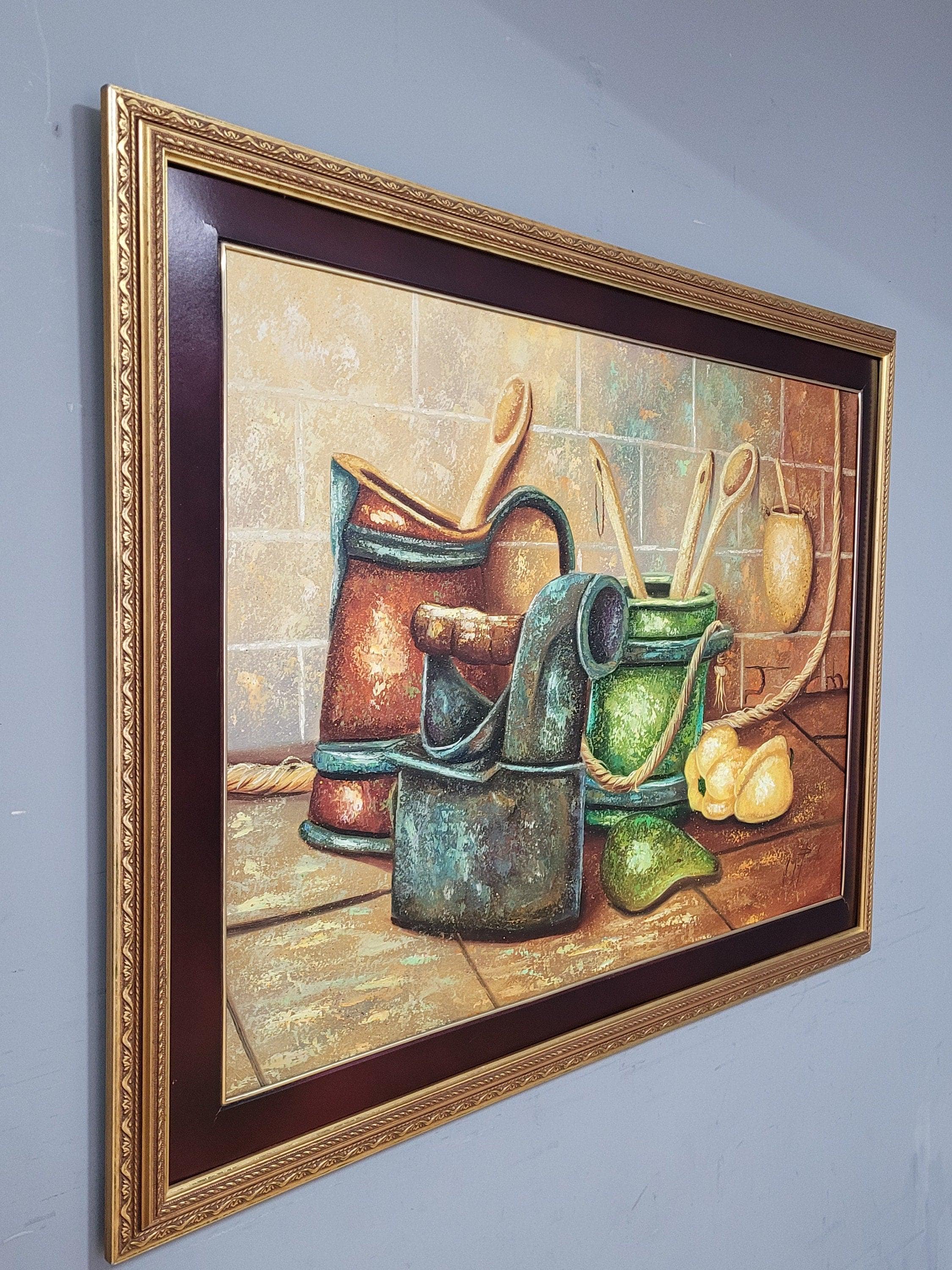 Large Original Colombian Oil Still Life "The Kitchen Table" Great Size #2
