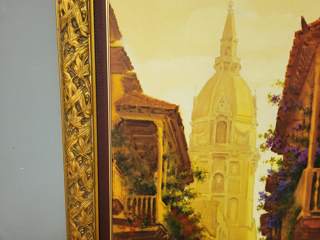 Very Large Ornate Gold Framed Original Painting The Cathedral of Cartagena #9