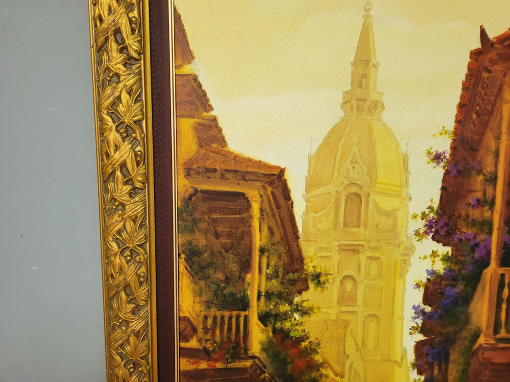 Very Large Ornate Gold Framed Original Painting The Cathedral of Cartagena #9