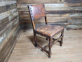 Vintage Elizabethan Style Oak Hall Or Bedroom Chair Distressed Tan Leather