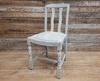 Vintage Distressed Duck Egg Painted Slat Back Chair Upholstered Map Fabric Seat