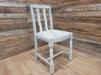 Vintage Distressed Duck Egg Painted Slat Back Chair Upholstered Map Fabric Seat