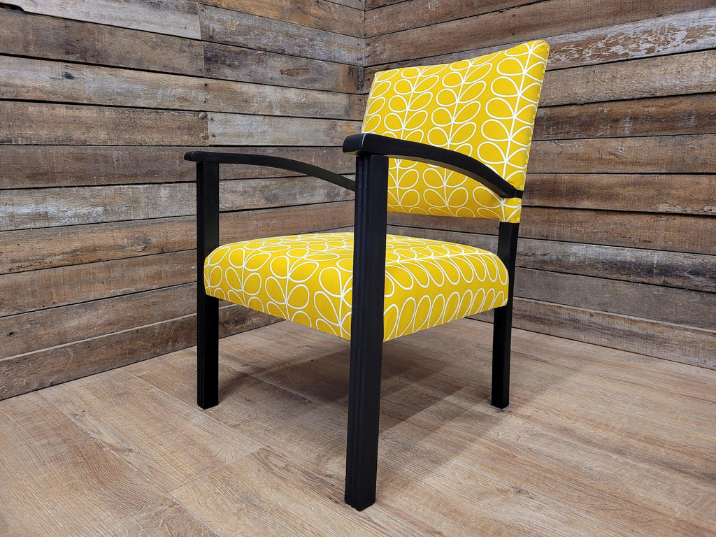 Mid Century Black Framed Designer Upholstered Armchair Bedroom Hall Chair