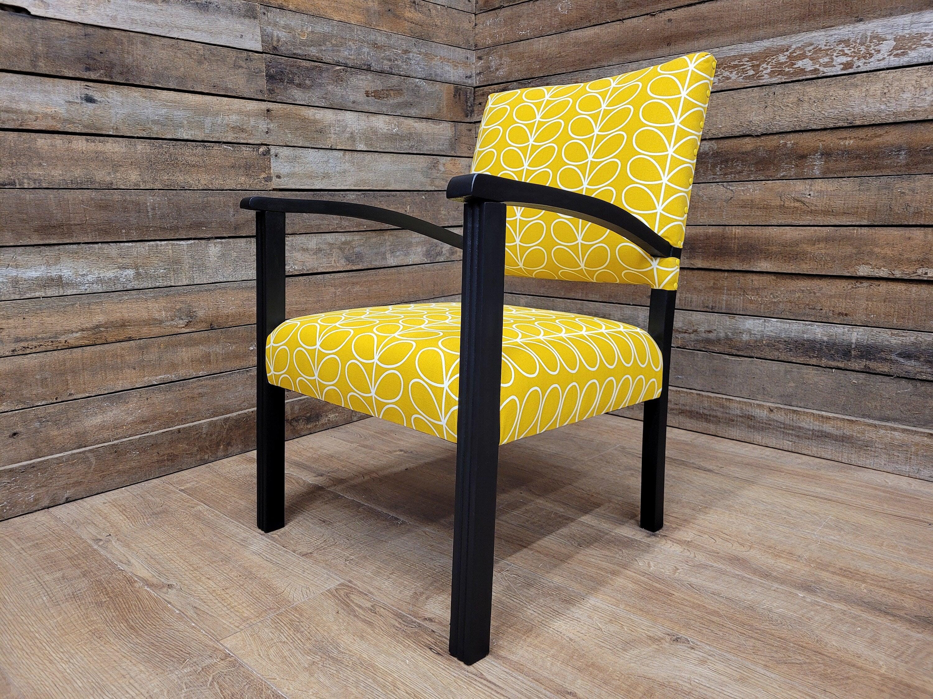 Mid Century Black Framed Designer Upholstered Armchair Bedroom Hall Chair