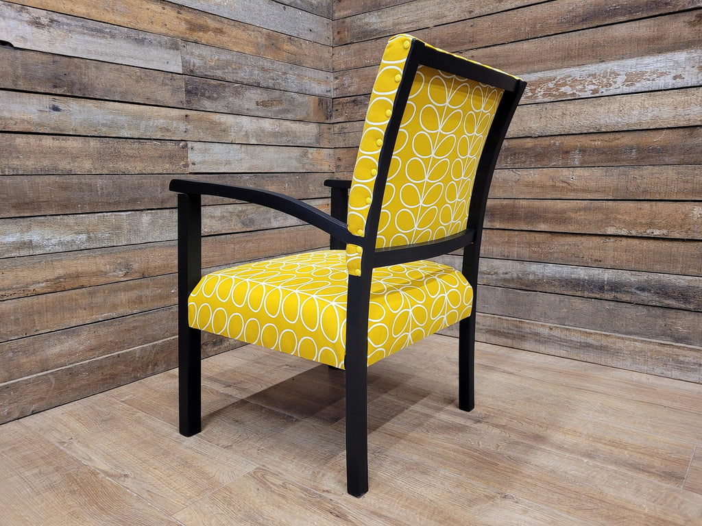 Mid Century Black Framed Designer Upholstered Armchair Bedroom Hall Chair