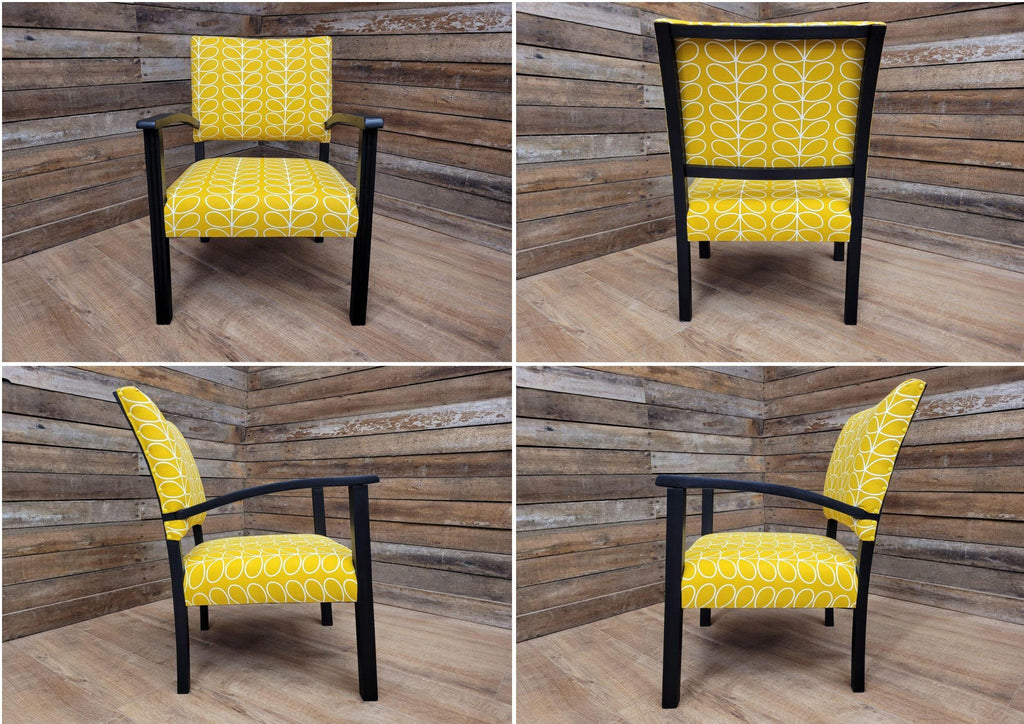Mid Century Black Framed Designer Upholstered Armchair Bedroom Hall Chair