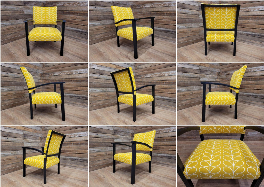Mid Century Black Framed Designer Upholstered Armchair Bedroom Hall Chair