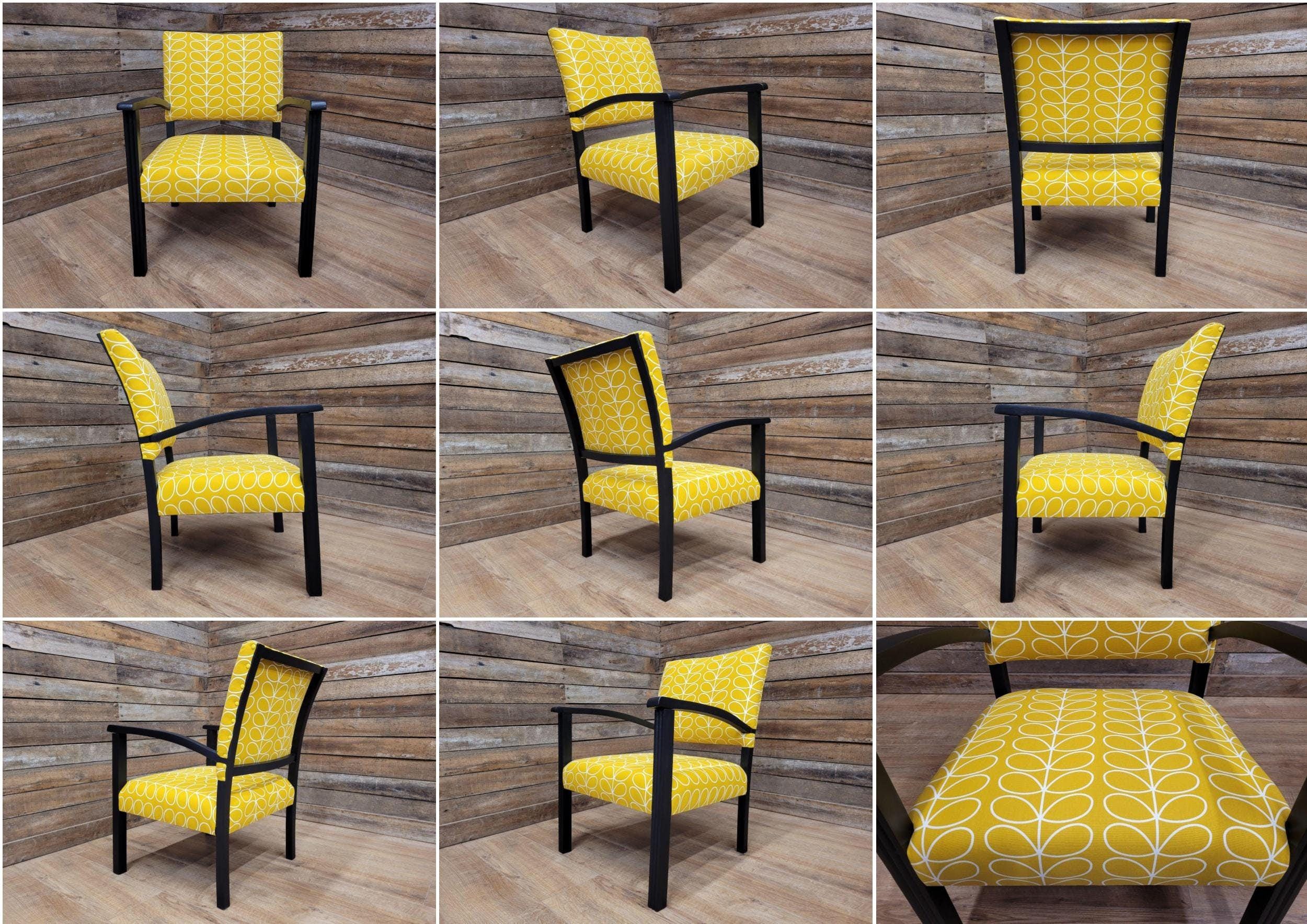 Mid Century Black Framed Designer Upholstered Armchair Bedroom Hall Chair