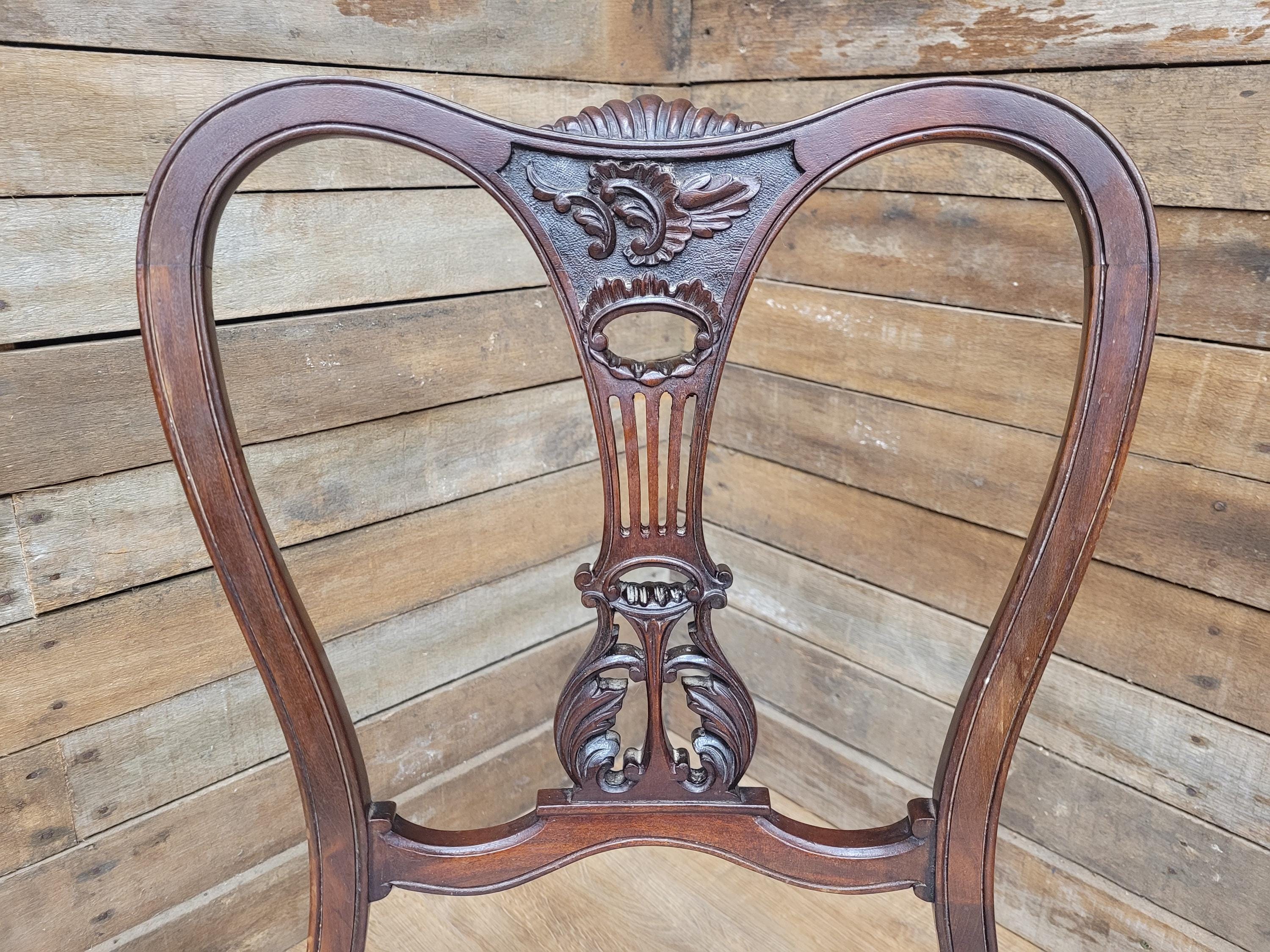 Pair Of Antique Victorian Mahogany Lyre Back Low Salon Chairs Bedroom Hall