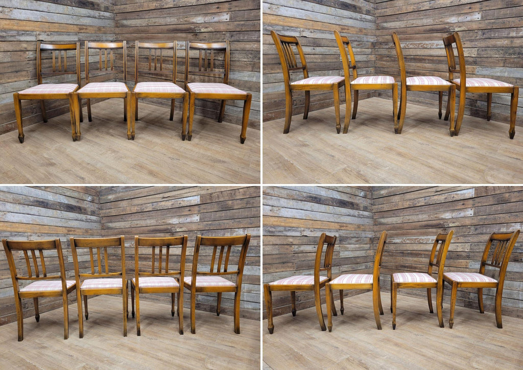 Set of 6 Vintage Dining Chairs with Pink Check Upholstery 20th Century
