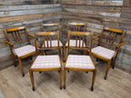 Set of 6 Vintage Dining Chairs with Pink Check Upholstery 20th Century