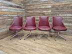 4 Vintage 1960s Retro Swivel Dining Chairs Red Vinyl Upholstery on Chrome Bases