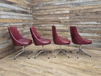 4 Vintage 1960s Retro Swivel Dining Chairs Red Vinyl Upholstery on Chrome Bases