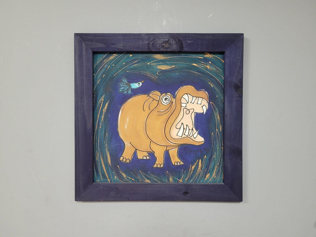 Original Framed Picture Of Hippo Signed Frieda #1